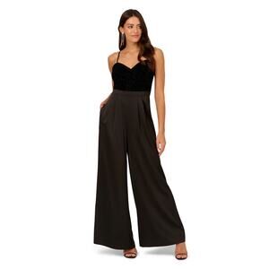 LIV FOSTER WIDE LEG JUMPSUIT WITH METALLIC DOT VELVET BODICE IN BLACK sz 14